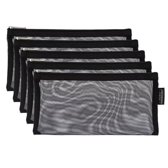5pcs Mesh Cosmetic Bags, B6 Nylon Zipper Bag Travel Toiletry Pouch Black