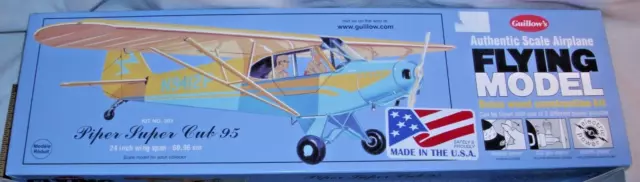 Guillow's Piper Super Cub 95 Rubber/Gas Balsa Airplane Model Kit 303 Boxed