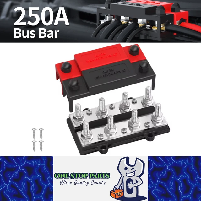 M10 BUS BAR 12V-48V 250A Power Distribution Block 8xM10 Posts Stud 6xM4 ...