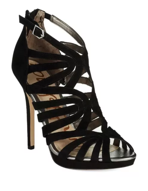 Sam Edelman Eve Suede Caged Black Sandal Heels Women's Size US 7 / UK5 / EU 37.5