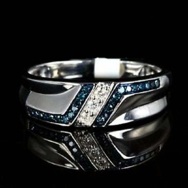 Bague pour homme avec topaze bleue de Londres créée par un laboratoire rond...