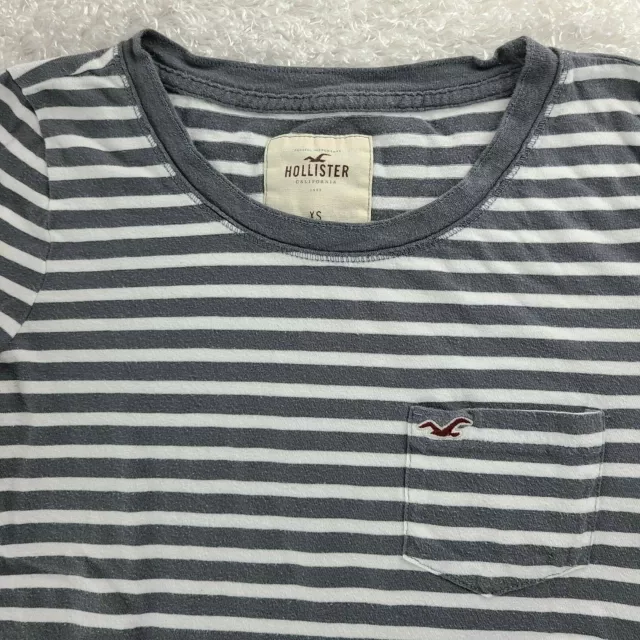 Hollister grey striped pocket logo tee SIZE XS long sleeve lace hemline (S)