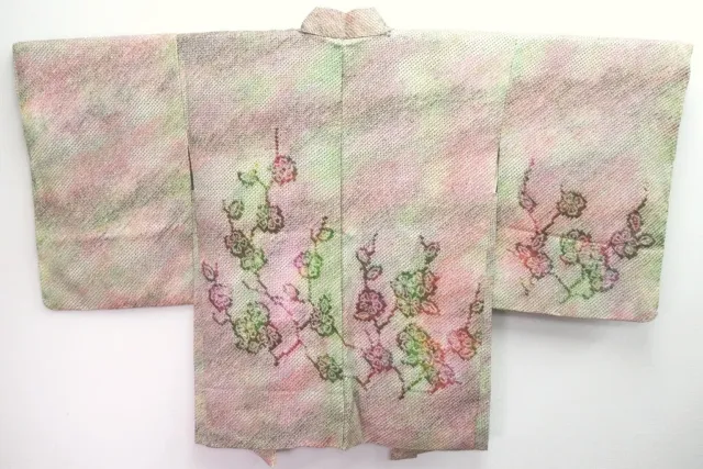 8332C4 Silk Vintage Japanese Kimono Haori Jacket Full Shibori Plum blossom