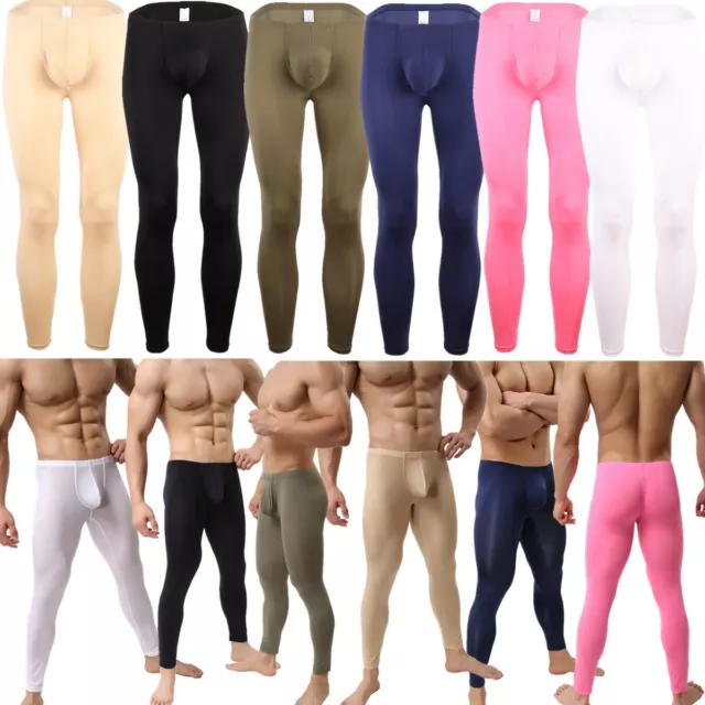 Stretchy Men See-through Long Johns Pants Tights Underwear Sports Gym  Trouser