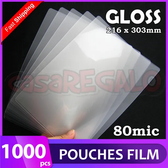 A4 Laminating Pouches Film 80 Micron Gloss (10 x PK 100) 216mm x 303mm