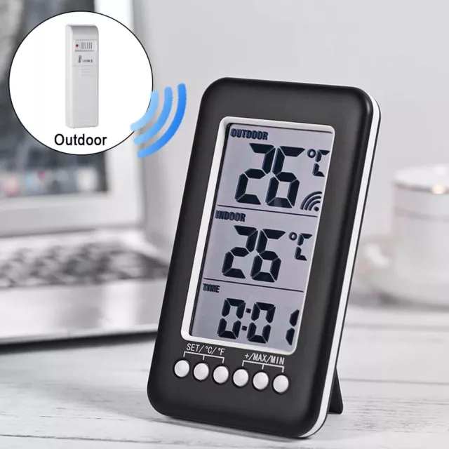 Digital Thermometer Clock Wireless Transmitter Indoor/Outdoor Temperature Meter