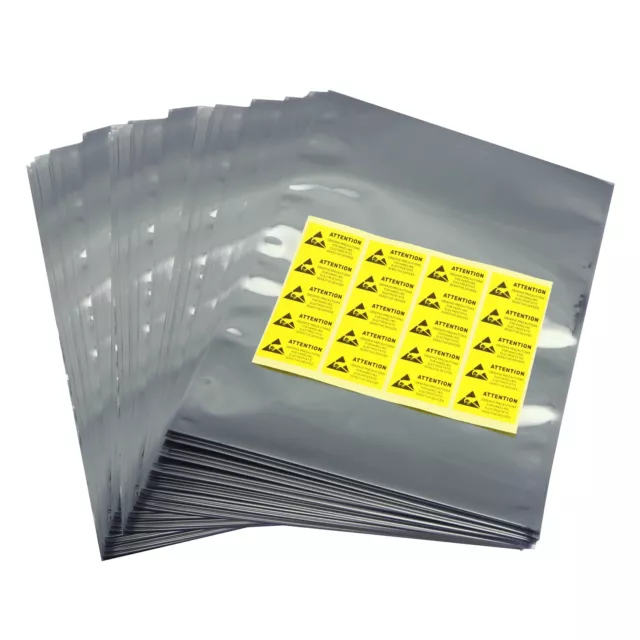 25 Open Top 8" X 12" Anti-Static ESD Bags and Labels; US Stock