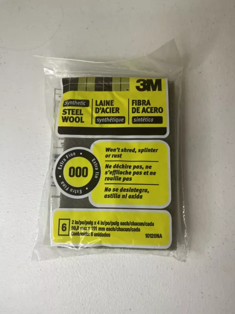3M Steel Wool Pads Extra Fine Synthetic Pack Of 6 #10120NA Extra Fine 000