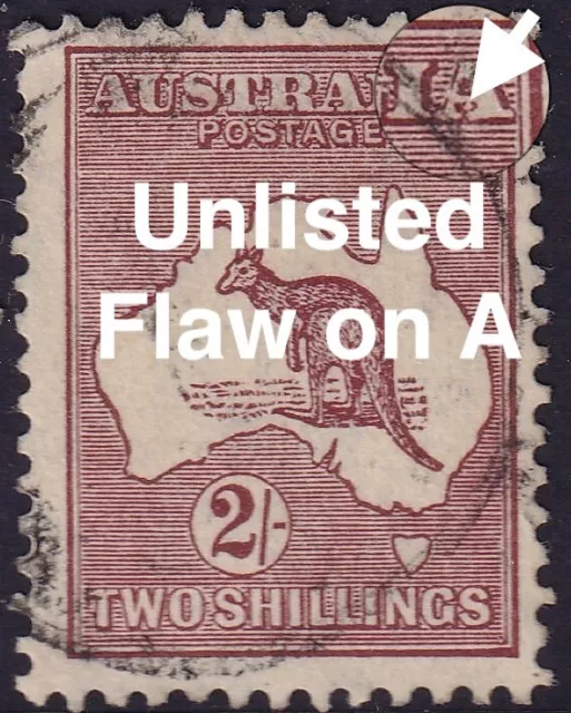 2/- MAROON KANGAROO UNLISTED FLAW ON "A" VG FINE USED  AUSTRALIA COFA ROOS sg134