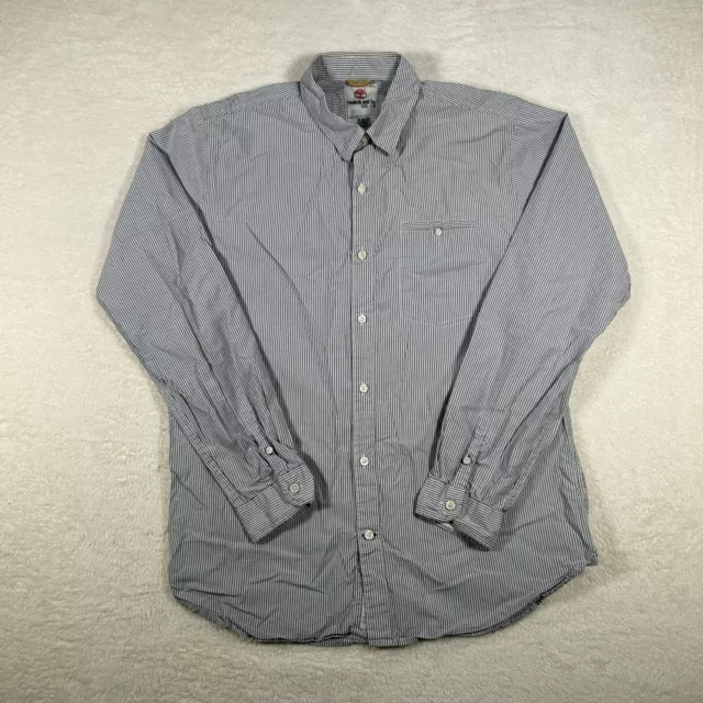 Timberland Striped Button Up Shirt Mens Large Long Sleeve Grey Black Cotton