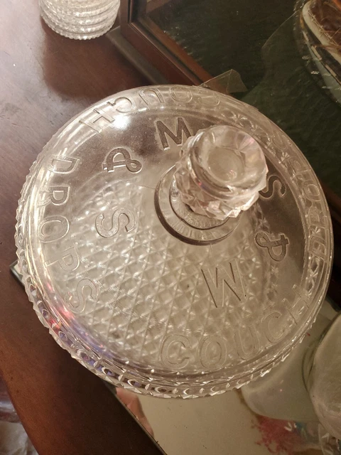 Drug Store Counter Top Display Jar & Lid with Embossed W & S Cough Drops Brand