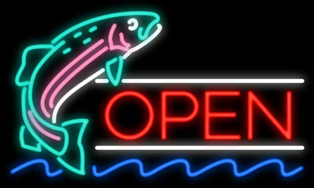 New Open Jumping Fish Beer Bar Neon Light Sign 24"x20"