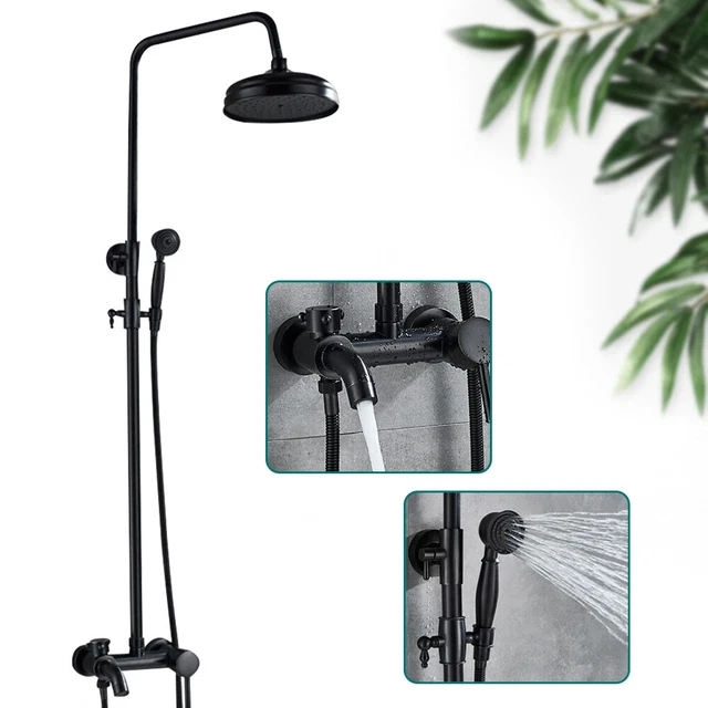 Retro Regendusche Schwarz - Duschsystem Mit Duschsäule