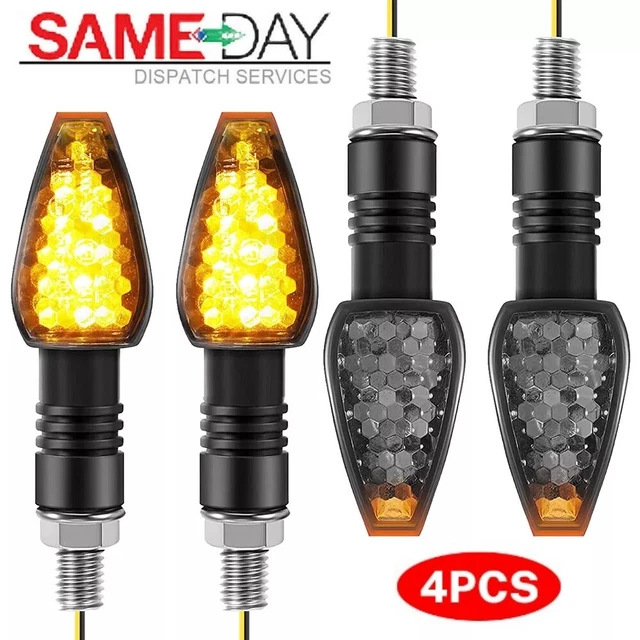 thumbnail image 2 of 4x Motorcycle LED Turn Signal Lights - Amber/White, Universal 12V, 10mm Thread, Front/Rear 2 of 5