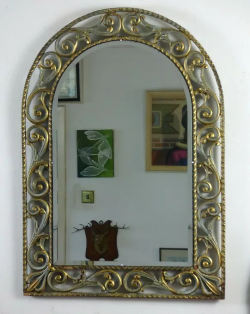 Vintage Retro Rococo Art Nouveau Bevel Edge Arch Mirror Gilt Wood Scroll Frame 