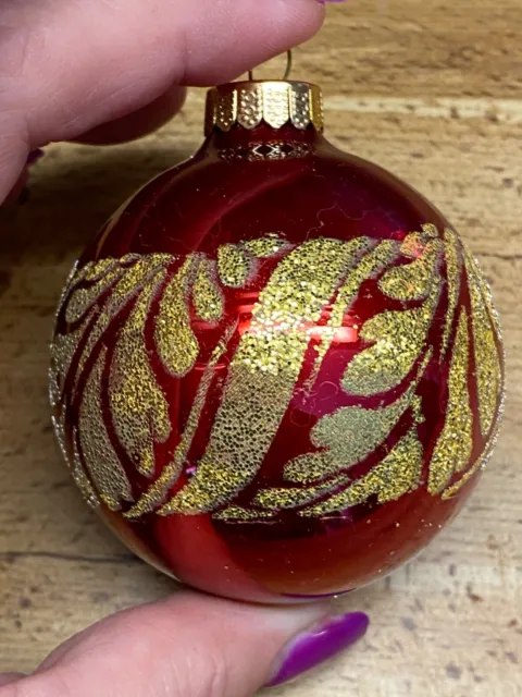Red Gold Glitter Christmas Ornament teardrop Mercury Glass Ornament 2.5"