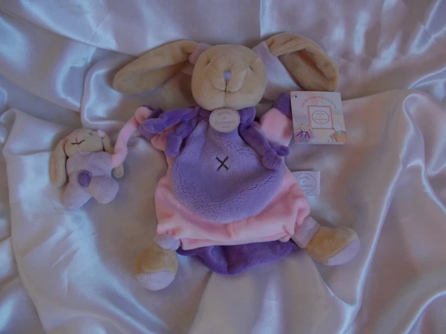 Doudou lapin marionnette Myrtille la lapine, mauve et rose, Doudou et compagnie