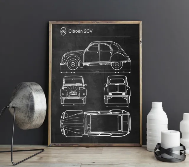 Citroen 2CV Car Poster Citroën Retro Patent Blueprint Art Print 2