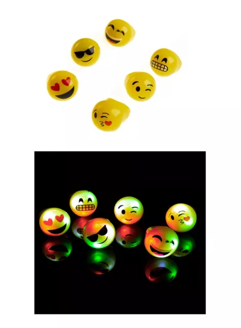 New 12 Mixed Emoticon Flashing LED Jelly Rings Light Up Glow Toy Party Bag Emoji