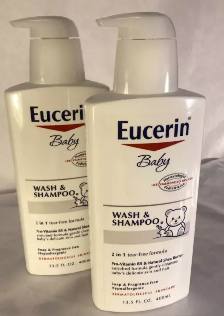 2X Eucerin Baby Unscented Baby Shampoo and Body Wash Tear Free Baby - 13.5 Fl Oz