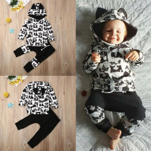 Tuta neonato neonati bambini top con cappuccio pantaloni abiti set vestiti