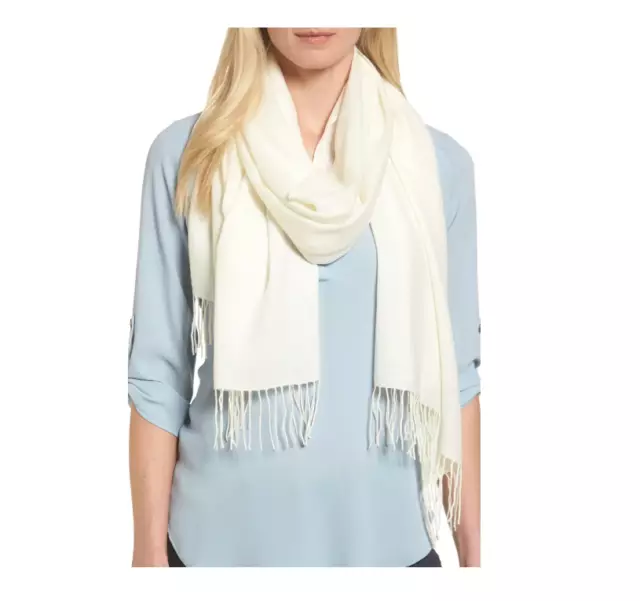 Nordstrom Tissue Weight Cashmere & Wool Fringe Scarf, 82" x 28". Ivory