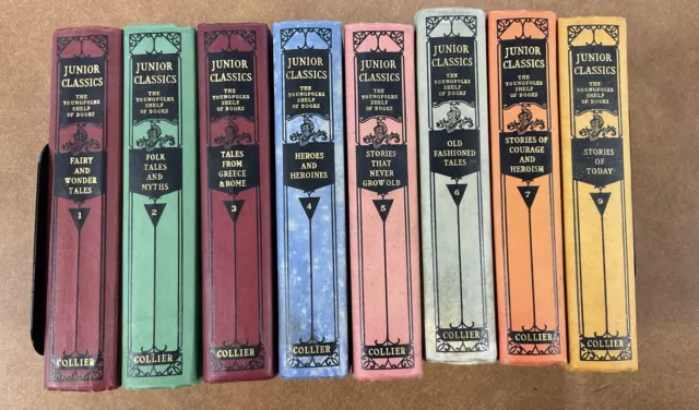 1918 Collier's Junior Classics Young Folks Shelf of Books 1-7+9 HC Antiquarian