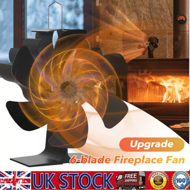 Fireplace Fan 6 Blade Stove Fan Self-Powered Heat Cocoon Wood Top Burner Heat