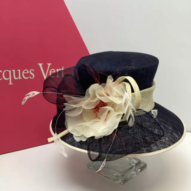 Jacques Vert Ladies Wedding / Special Occasion Hat, Navy, Cream PRISTINE  WA