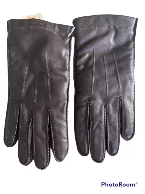 NWT Vintage Men's Aris Isotoner Genuine Leather Gloves Brown Size Small Lined