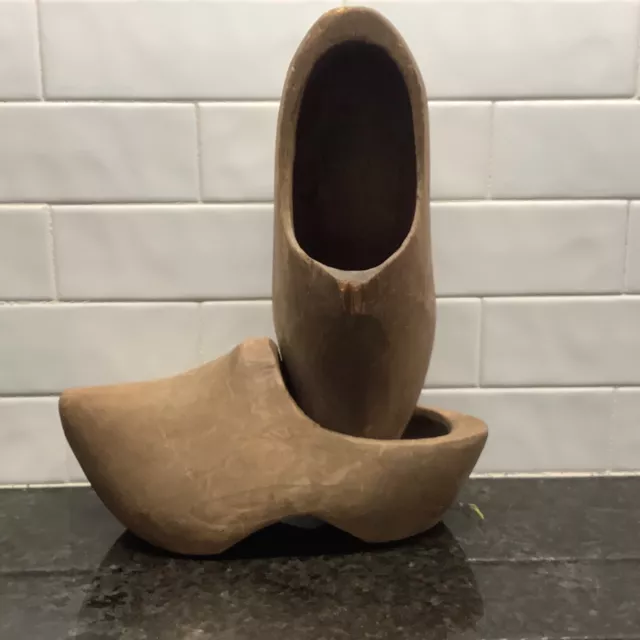 Antique Wood Dutch Shoes / Vintage Hand Carved Wooden Clogs