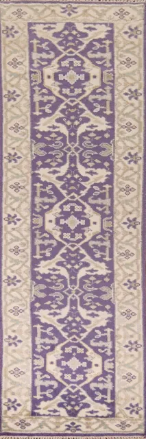 Alfombra de corredor oriental de lana púrpura hecha a mano de 2' 6"" x 9' 9"" alfombra de pasillo