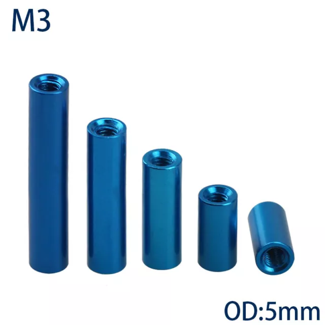 M3 Aqua Blue Aluminum Column Round Threaded Sleeve Stud Standoff Nut OD:5mm