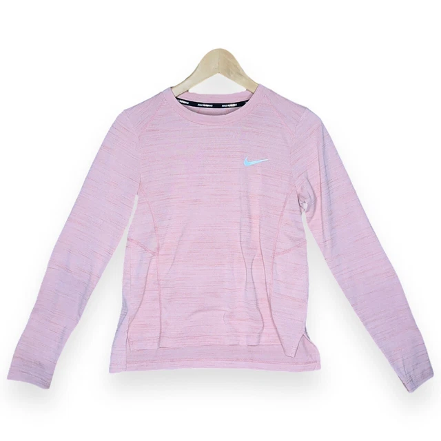Nike Running Women's Dri-Fit Pink Check Logo Long Sleeve Athletic Shirt Size S