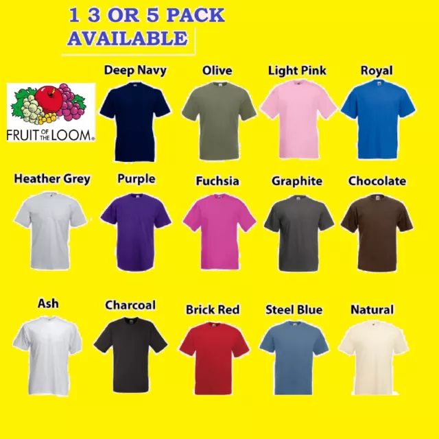 1,3,5 Pack Fruit of the Loom 100% Cotton Plain Blank Men's Women T-Shirt Tee Lot