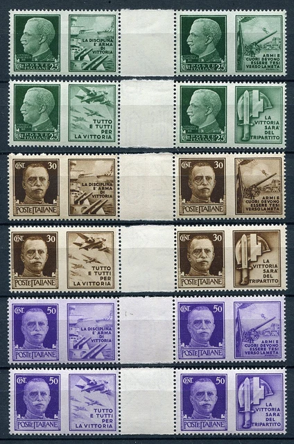 Italy 1942 War Propaganda Issue 427-438 Very Rare Gutter Pairs Perfect Mnh