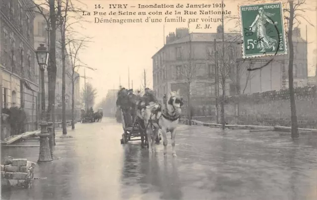 Cpa 94 Ivry Inondations 1910 La Rue De Seine Au Coin De La Rue Nationale Demenag