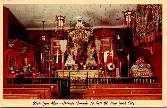 Vtg New York City NY Wah Yan Mue Chinese Temple Pell Street 1960s View Postcard