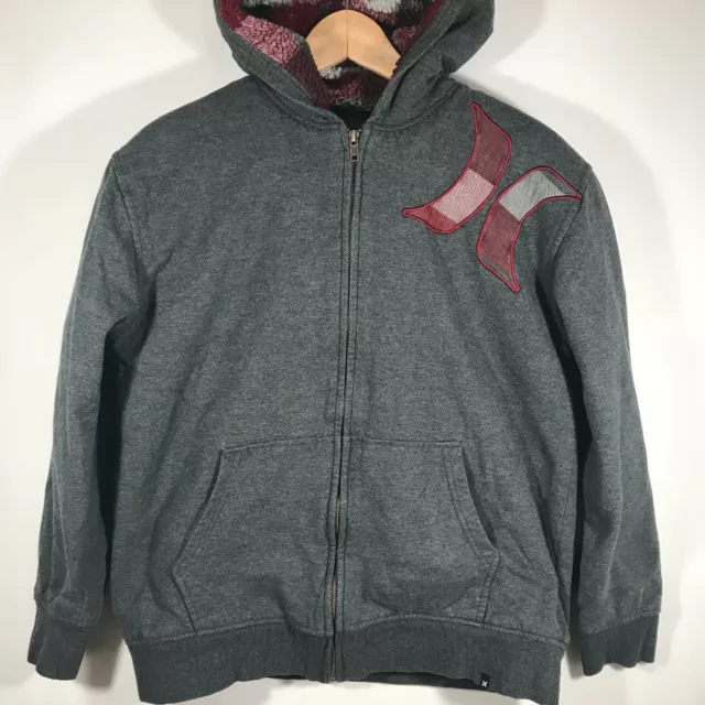 Hurley Kid's Youth Unisex Hoodie X-Large 18/20 Gray Full Zip Sherpa Lined Jacket