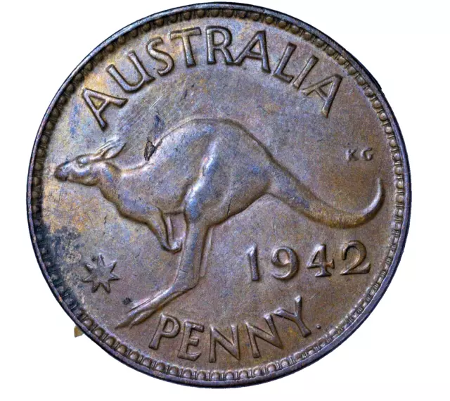 1942 y  AUSTRALIA  ONE PENNY  COPPER COIN  ch/unc