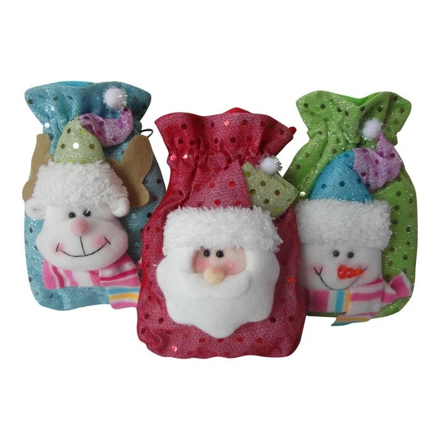 JOB WHOLESALE LOT x 45 FABRIC Christmas Gift Party Bags 3D Detail Santa Snowman