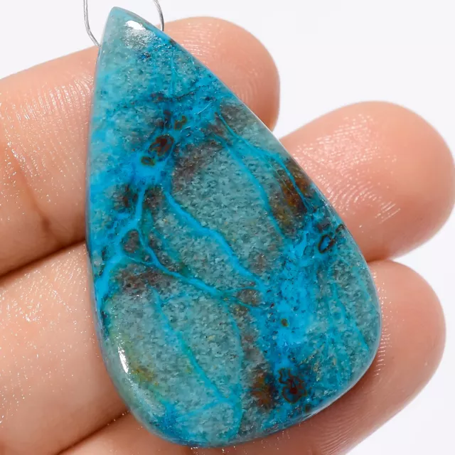 Natural Chrysocolla Pear Shape Cabochon Drilled Gemstone 36 Ct 37X22X5mm A-30045
