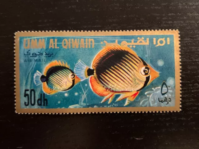 UMM AL QIWAIN UAE 1967 AIRMAIL FISH ARABIAN GULF 50DH Chaetodon melanotus CTO