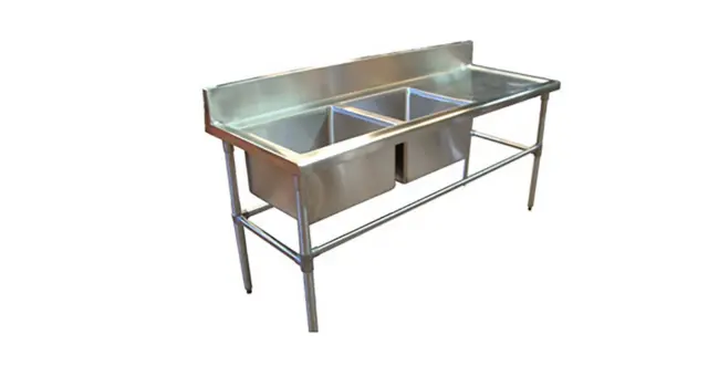 1300x600mm COMMERCIAL DOUBLE LEFT BOWL KITCHEN SINK 304 STAINLESS STEEL BENCH E0