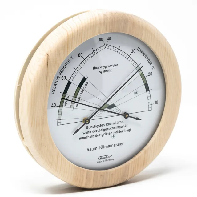 Zirben Wohnklima-Hygrometer mit Thermometer [Fischer 1222-09] Durchmesser 155 mm