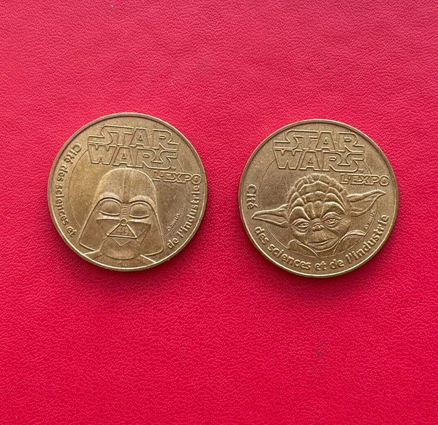 Lot de 2 jetons touristiques monnaie de Paris. Star Wars, Dark Vador et Yoda