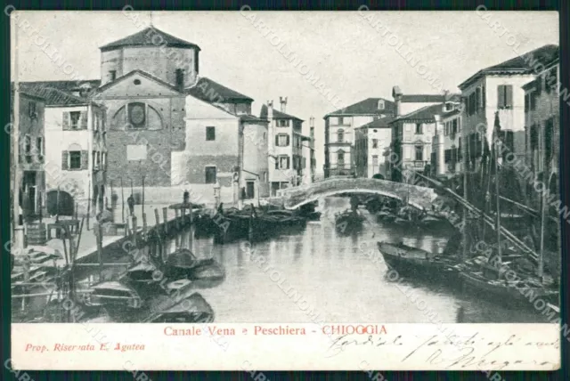 Venezia Chioggia Canale Vena Barche PIEGA cartolina QT3987