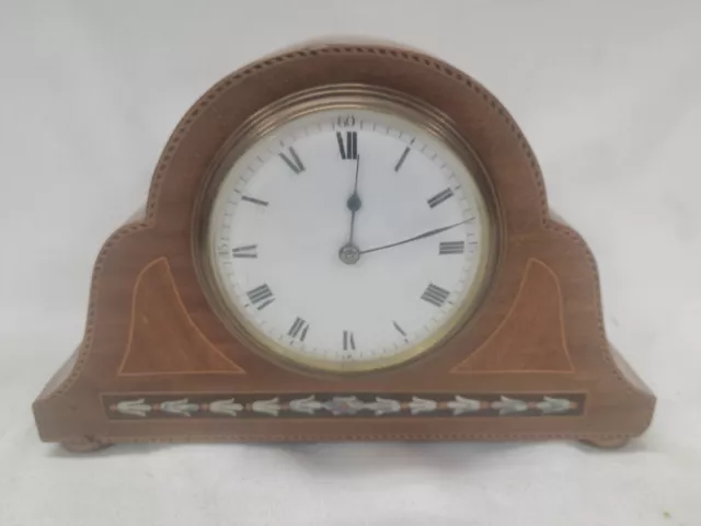 Antique French Key Wind Mecanical Inlaid MOP Wood Csse 8 Day Mantle Clock Works