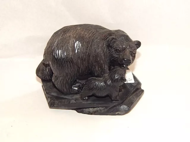 Vintage Carved Stone Figurine Mother And Baby Bear Statue 10cm, 474 Grams