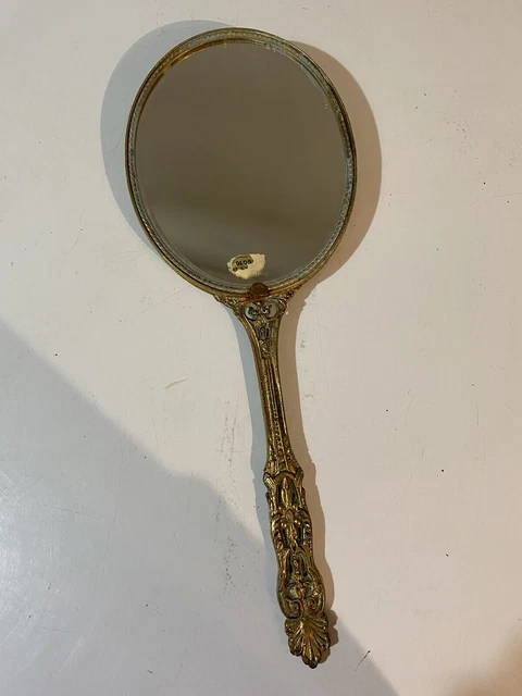 Antique 1940’s Handheld Mirror 24k Gold Plated